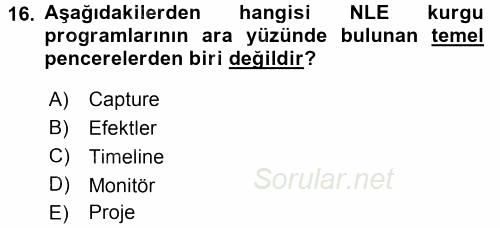 Kamera Tekniğine Giriş 2017 - 2018 Dönem Sonu Sınavı 16.Soru