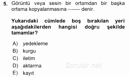 Kamera Tekniğine Giriş 2017 - 2018 Dönem Sonu Sınavı 5.Soru