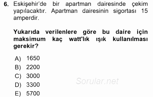 Kamera Tekniğine Giriş 2017 - 2018 Dönem Sonu Sınavı 6.Soru