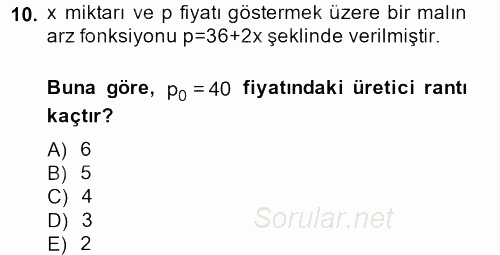 Matematik 2 2014 - 2015 Tek Ders Sınavı 10.Soru