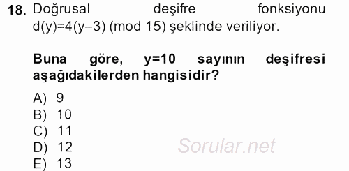 Matematik 2 2014 - 2015 Tek Ders Sınavı 18.Soru