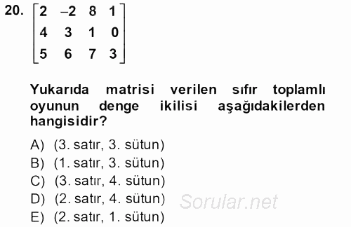 Matematik 2 2014 - 2015 Tek Ders Sınavı 20.Soru