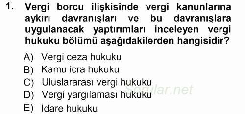 Vergi Ceza Hukuku 2014 - 2015 Tek Ders Sınavı 1.Soru