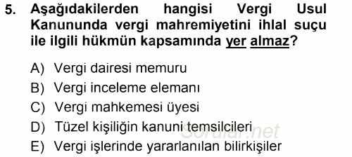 Vergi Ceza Hukuku 2014 - 2015 Tek Ders Sınavı 5.Soru