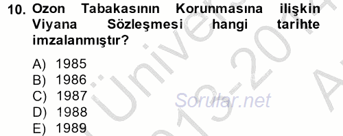 Doğal Kaynaklar ve Çevre Ekonomisi 2013 - 2014 Ara Sınavı 10.Soru