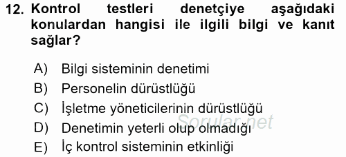 Muhasebe Denetimi 2016 - 2017 Dönem Sonu Sınavı 12.Soru