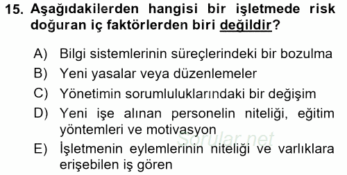 Muhasebe Denetimi 2016 - 2017 Dönem Sonu Sınavı 15.Soru