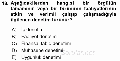 Muhasebe Denetimi 2016 - 2017 Dönem Sonu Sınavı 18.Soru