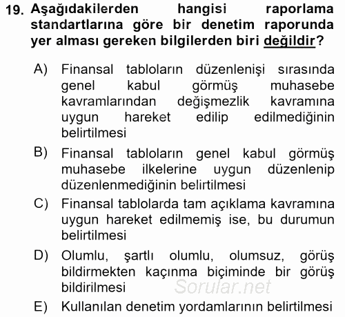 Muhasebe Denetimi 2016 - 2017 Dönem Sonu Sınavı 19.Soru