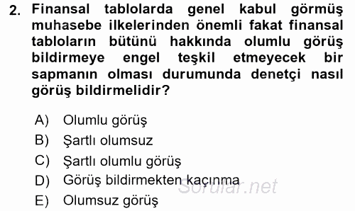 Muhasebe Denetimi 2016 - 2017 Dönem Sonu Sınavı 2.Soru