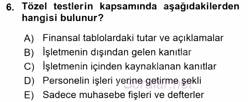 Muhasebe Denetimi 2016 - 2017 Dönem Sonu Sınavı 6.Soru