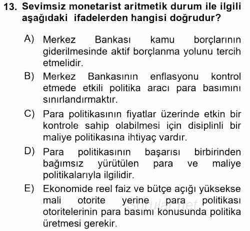 Para ve Banka 2015 - 2016 Tek Ders Sınavı 13.Soru