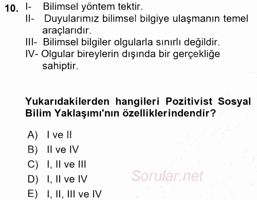 Sosyolojide Araştırma Yöntem ve Teknikleri 2015 - 2016 Ara Sınavı 10.Soru