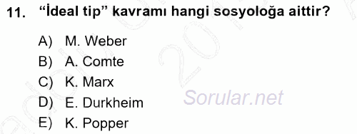 Sosyolojide Araştırma Yöntem ve Teknikleri 2015 - 2016 Ara Sınavı 11.Soru