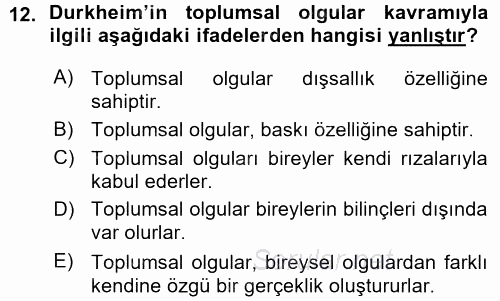 Sosyolojide Araştırma Yöntem ve Teknikleri 2015 - 2016 Ara Sınavı 12.Soru