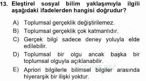 Sosyolojide Araştırma Yöntem ve Teknikleri 2015 - 2016 Ara Sınavı 13.Soru