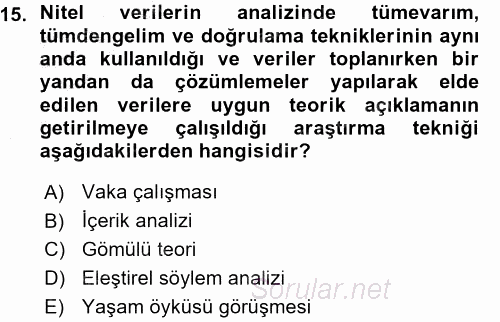 Sosyolojide Araştırma Yöntem ve Teknikleri 2015 - 2016 Ara Sınavı 15.Soru