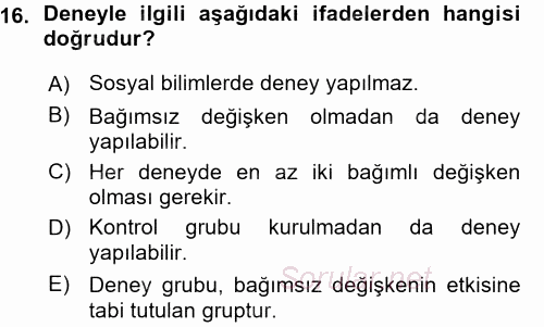 Sosyolojide Araştırma Yöntem ve Teknikleri 2015 - 2016 Ara Sınavı 16.Soru