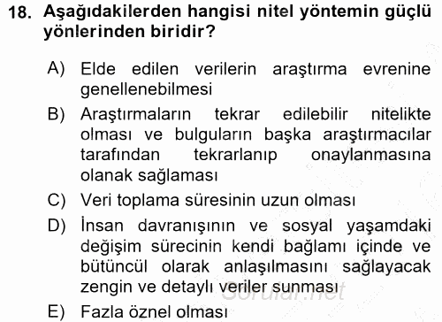 Sosyolojide Araştırma Yöntem ve Teknikleri 2015 - 2016 Ara Sınavı 18.Soru