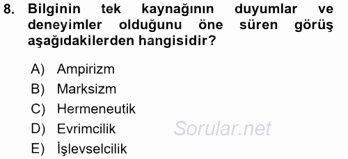 Sosyolojide Araştırma Yöntem ve Teknikleri 2015 - 2016 Ara Sınavı 8.Soru