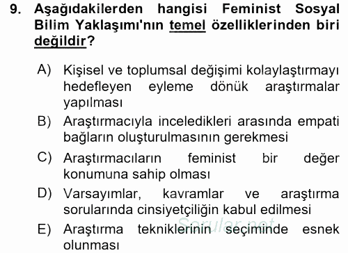 Sosyolojide Araştırma Yöntem ve Teknikleri 2015 - 2016 Ara Sınavı 9.Soru