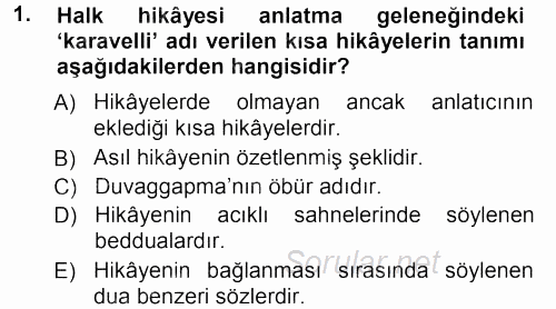 Halk Hikayeleri 2012 - 2013 Ara Sınavı 1.Soru