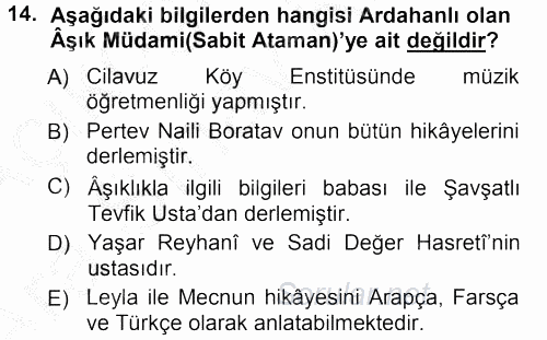 Halk Hikayeleri 2012 - 2013 Ara Sınavı 14.Soru