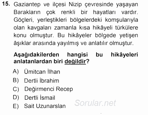 Halk Hikayeleri 2012 - 2013 Ara Sınavı 15.Soru