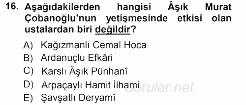 Halk Hikayeleri 2012 - 2013 Ara Sınavı 16.Soru