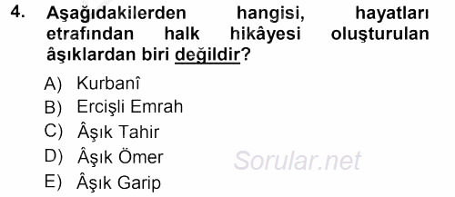 Halk Hikayeleri 2012 - 2013 Ara Sınavı 4.Soru