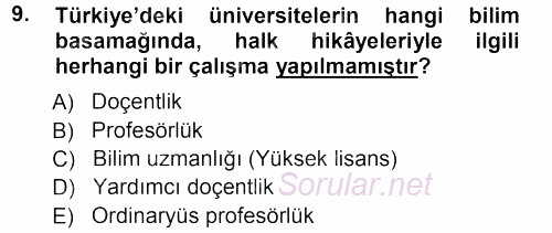 Halk Hikayeleri 2012 - 2013 Ara Sınavı 9.Soru