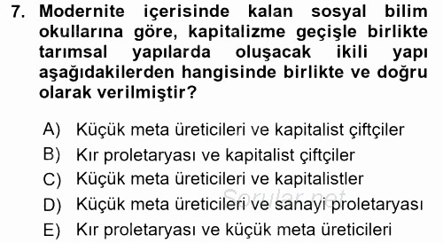 Toplumsal Tabakalaşma ve Eşitsizlik 2015 - 2016 Ara Sınavı 7.Soru