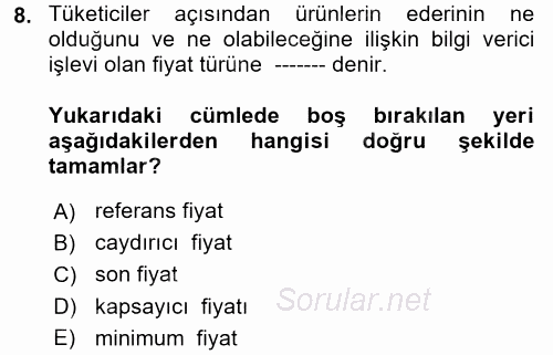 Bütünleşik Pazarlama İletişimi 2017 - 2018 Dönem Sonu Sınavı 8.Soru