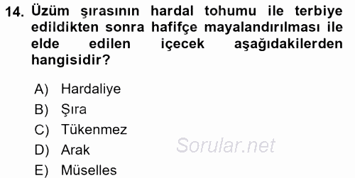 Türk Mutfak Kültürü 2017 - 2018 Dönem Sonu Sınavı 14.Soru