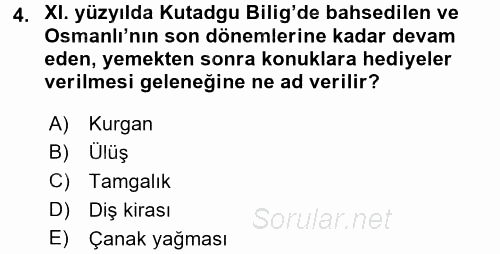 Türk Mutfak Kültürü 2017 - 2018 Dönem Sonu Sınavı 4.Soru