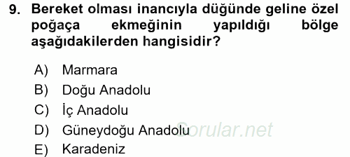 Türk Mutfak Kültürü 2017 - 2018 Dönem Sonu Sınavı 9.Soru