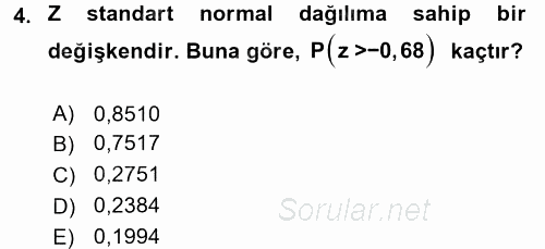 Sağlık Alanında İstatistik 2017 - 2018 Dönem Sonu Sınavı 4.Soru