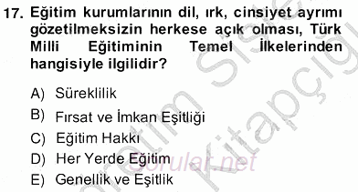 Türk Eğitim Sistemi Ve Okul Yönetimi 2013 - 2014 Ara Sınavı 17.Soru