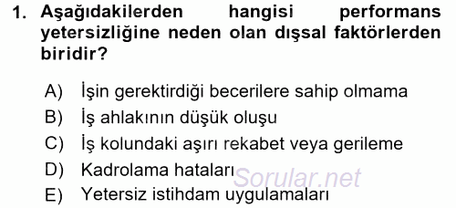 Performans ve Kariyer Yönetimi 2017 - 2018 3 Ders Sınavı 1.Soru