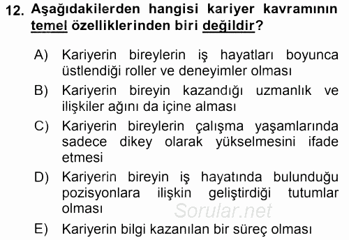 Performans ve Kariyer Yönetimi 2017 - 2018 3 Ders Sınavı 12.Soru