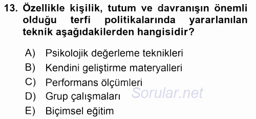 Performans ve Kariyer Yönetimi 2017 - 2018 3 Ders Sınavı 13.Soru