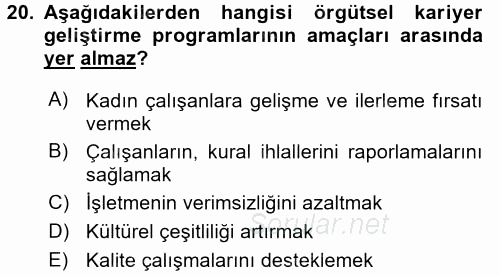 Performans ve Kariyer Yönetimi 2017 - 2018 3 Ders Sınavı 20.Soru