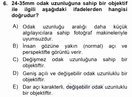 Temel Fotoğrafçılık 2017 - 2018 Dönem Sonu Sınavı 6.Soru