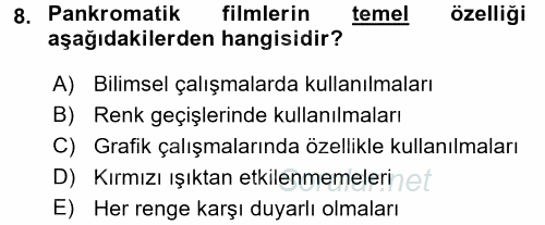 Temel Fotoğrafçılık 2017 - 2018 Dönem Sonu Sınavı 8.Soru