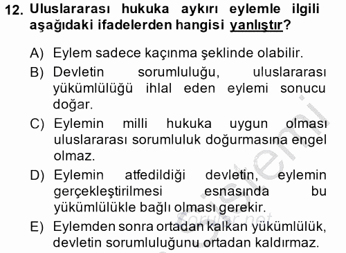 Uluslararası Hukuk 2 2014 - 2015 Dönem Sonu Sınavı 12.Soru