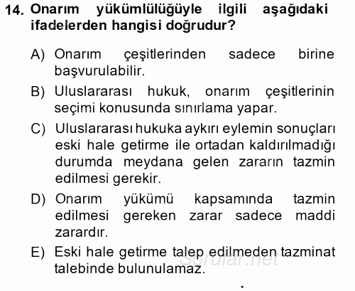 Uluslararası Hukuk 2 2014 - 2015 Dönem Sonu Sınavı 14.Soru