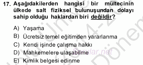 Uluslararası Hukuk 2 2014 - 2015 Dönem Sonu Sınavı 17.Soru