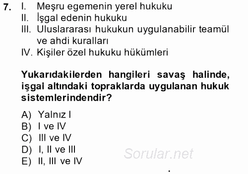 Uluslararası Hukuk 2 2014 - 2015 Dönem Sonu Sınavı 7.Soru