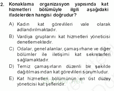Otel İşletmelerinde Konaklama Hizmetleri 2013 - 2014 Ara Sınavı 2.Soru