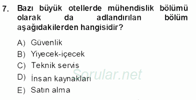 Otel İşletmelerinde Konaklama Hizmetleri 2013 - 2014 Ara Sınavı 7.Soru